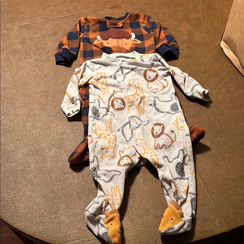 Carter's Blue and Orange Footies with Cozy Animal Prints